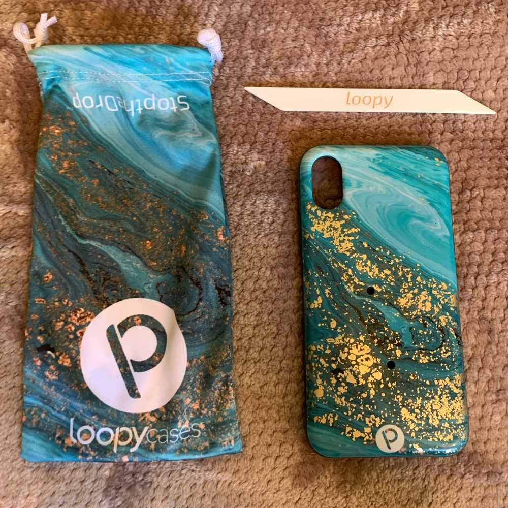 iPhone X/Xs Loopy Case  - Jasper Turquoise/Teal and Gold Marble